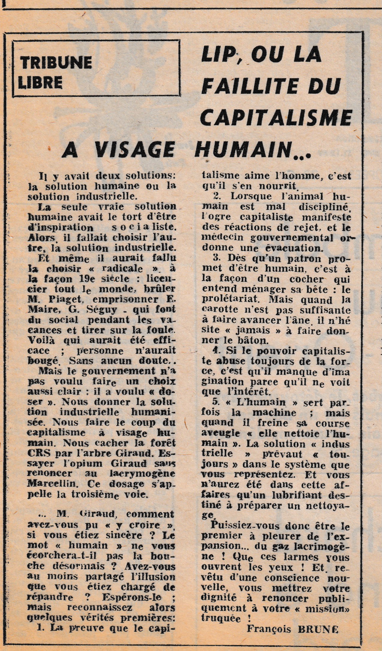 Tribune dans Combat le 19 aout 1973